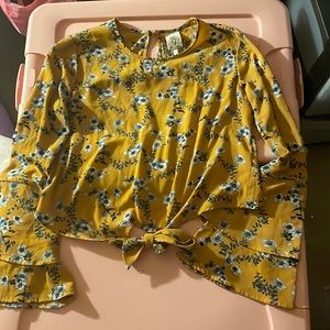 self esteem yellow floral print dress shirt